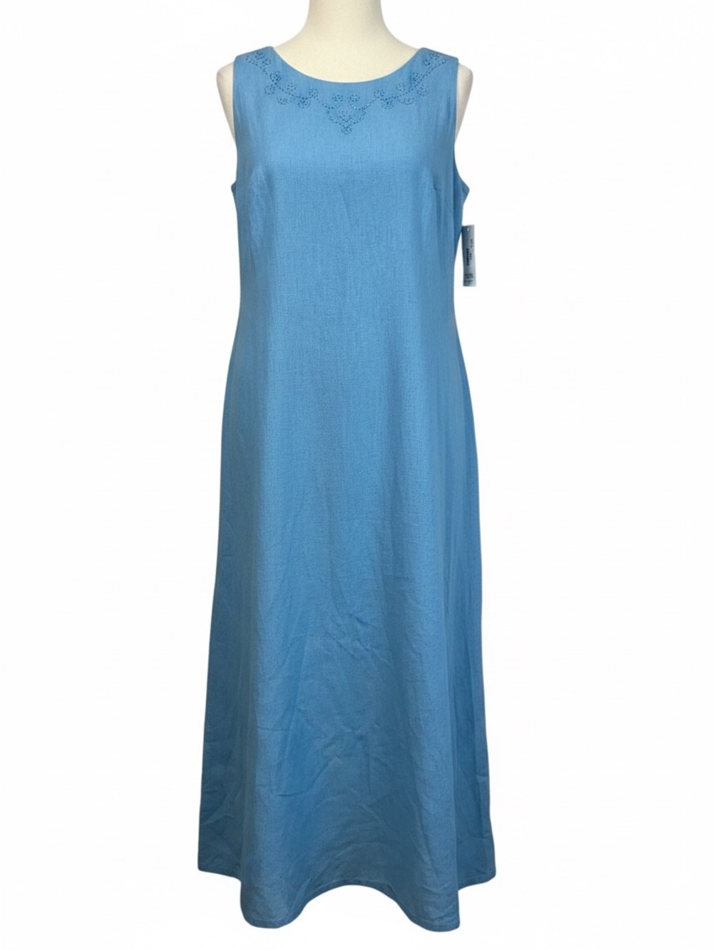 Sag Harbor Light Blue Linen Blend Beaded Sleeveless Midi Maxi Shift DressSz 16W